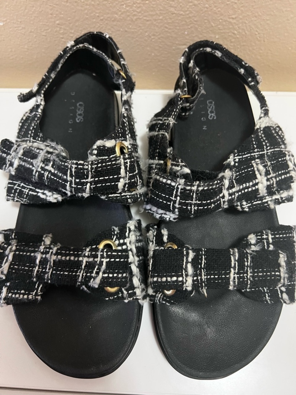 ASOS Black & White Tweed Strap Sandals